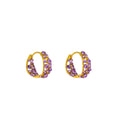 Gold Purple Rhinestone Openwork Huggie Hoop Earrings view 5
