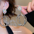 Crystal Double Circle Drop Earrings In Silver Tone view 2