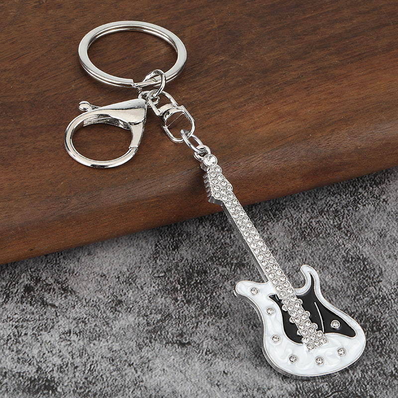 Mini Electric Guitar Enamel Keychain Metal Instrument Bag Charm
