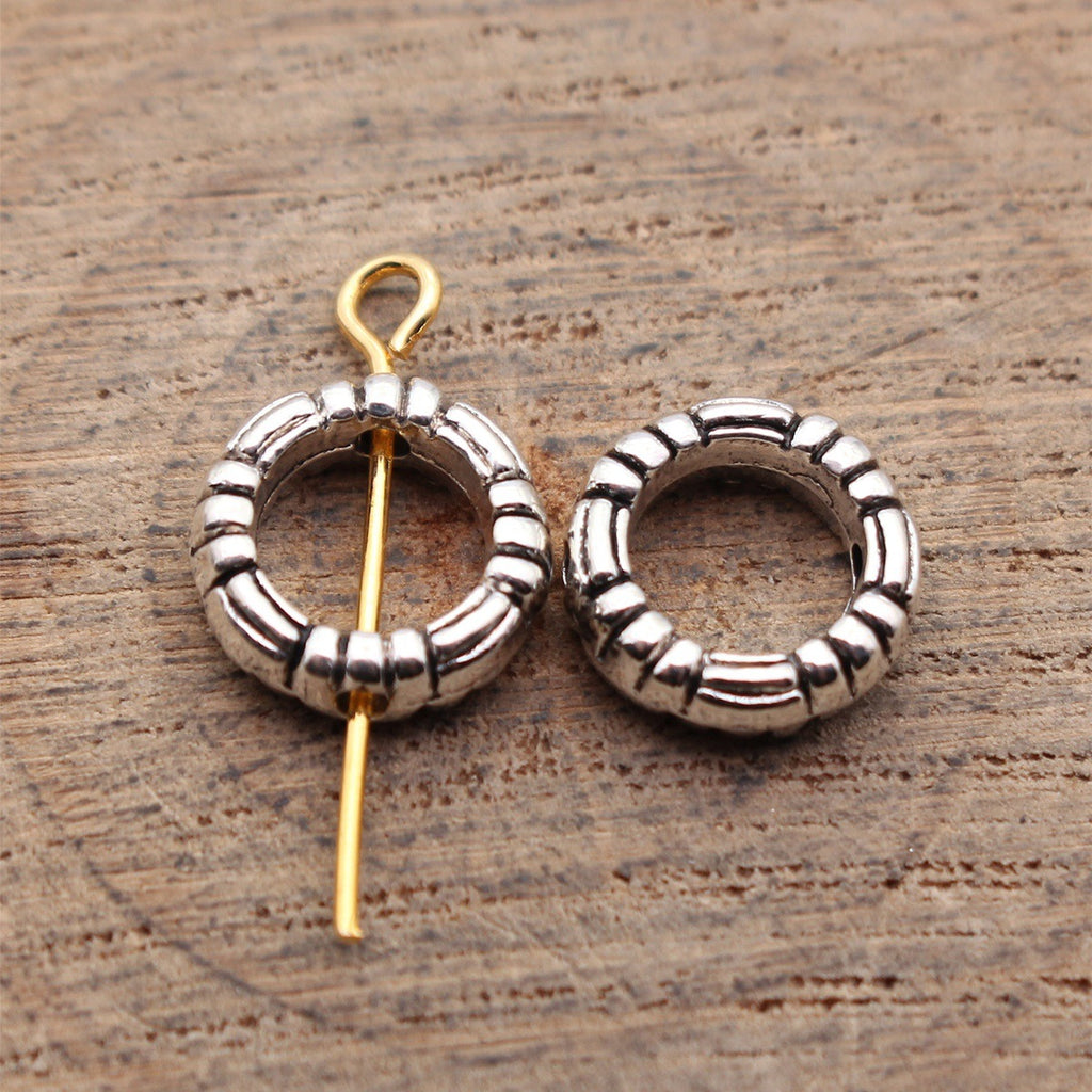 11x11x3.4mm 0.87g Antique Silver Zinc Alloy Textured Round Ring Loose Metal Beads for Bracelet Making