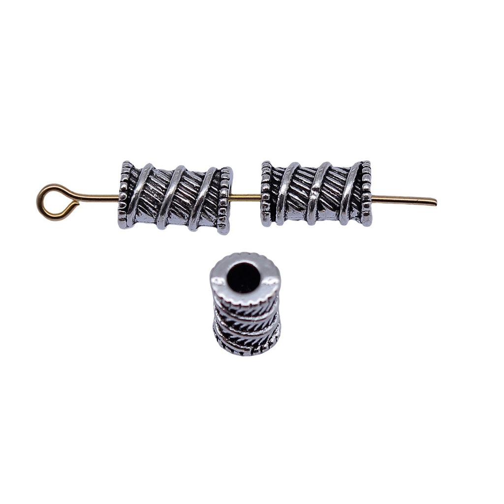 9.8x6x6mm 0.74g Antique Silver Zinc Alloy Ribbed Tube Small Hole Spacer Beads for DIY Bracelet Making