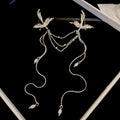 Paired Crane Brooch With Long Chains In Gold Tone Or Silver Tone view 7