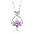 Silver Tone Claddagh Heart Necklace With Purple Heart Stone view 1