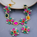 Multicolor Ornate Necklace and Stud Earring Jewelry Set view 1