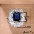 Silver Blue Rectangular CZ Halo Ring Full Pavé Sizes 6-10 view 5