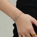 Double Layer Chain Single Zircon Station Bracelet Gold Steel view 4