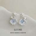 Silver Starfish Shell Glass Crystal Drop Earrings Pair view 6