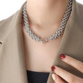 Chunky Woven Chain Necklace And Bracelet OT Toggle Gold Steel view 9