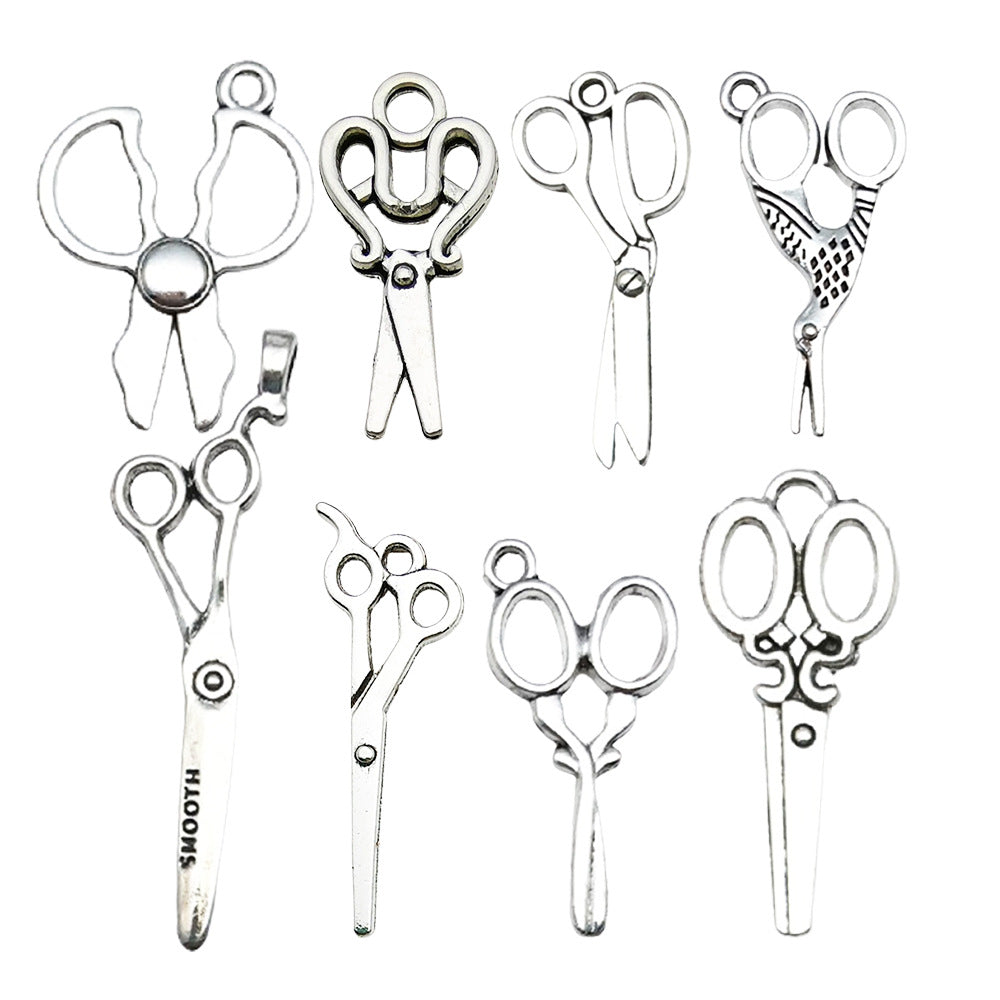 Antique Silver Zinc Alloy Scissors Charm Pendant for DIY Keychain Necklace Earrings