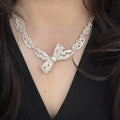 Silver Filigree Bow And Pearl Collar Necklace Pendant Jewelry view 2
