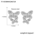 Butterfly Stud Earrings Dual Wing Gold Silver Titanium Steel view 6