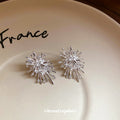 Silver Tone Crystal Firework Burst Stud Earrings With Decorative Metal Accents view 4