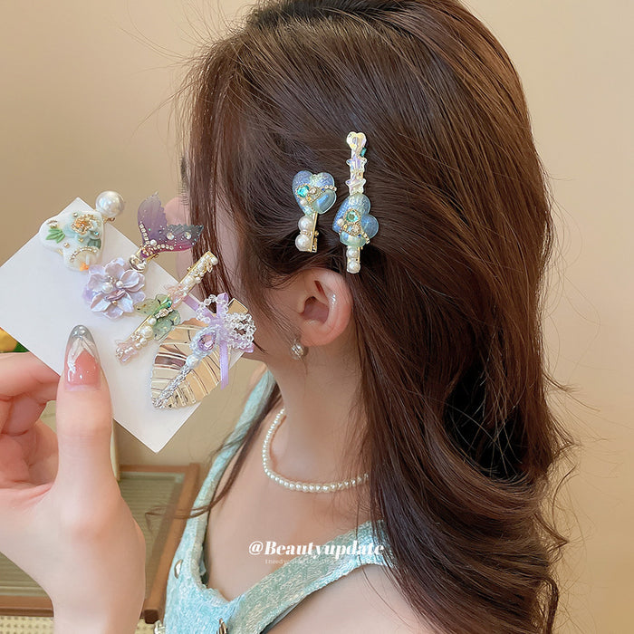 Decorated Duckbill Hair Clips Leaf Butterfly Styles 2 Colors
