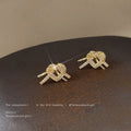 Gold Heart Knot Pave Crystal Stud Earrings Matching Pair view 3