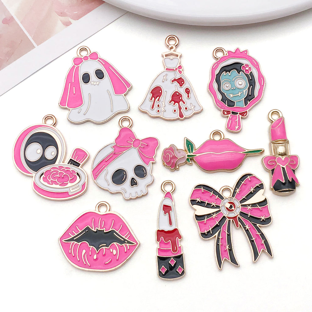 Zinc Alloy Enamel Skull Ghost charm pendant for DIY Halloween necklace earring