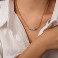 Gold Chain Necklace With Cylindrical Natural Stone Bead view 1