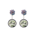 Blue Rose Crane Round Scenic Long Dangle Stud Earrings view 5