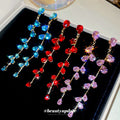 Colorful Teardrop Long Chain Tassel Stud Earrings with Polished Metal Details view 3