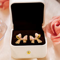 Gold Edge Enamel Bow Stud Earrings Pink Cream White view 3