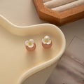 Peach Round White Mini Flower Delicate Small Stud Earrings view 3