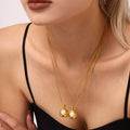 Gold C-Shape Freshwater Pearl Pendant Snake Chain Necklace view 2