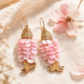 Pink Layered Scale Fish Gold Tone Novelty Hook Earrings view 4