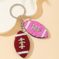 Pink And Burgundy Beaded Football Charm Keychain With Rhinestone Accents view 4