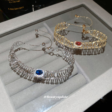 Silver Gold Oval CZ Ladder Bracelets Blue and Magenta