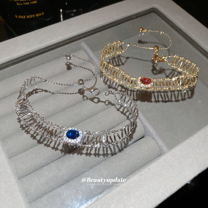 Silver Gold Oval CZ Ladder Bracelets Blue and Magenta