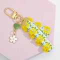 Floral Fabric Strap Keychain With Enamel Daisy And Heart Charms view 9