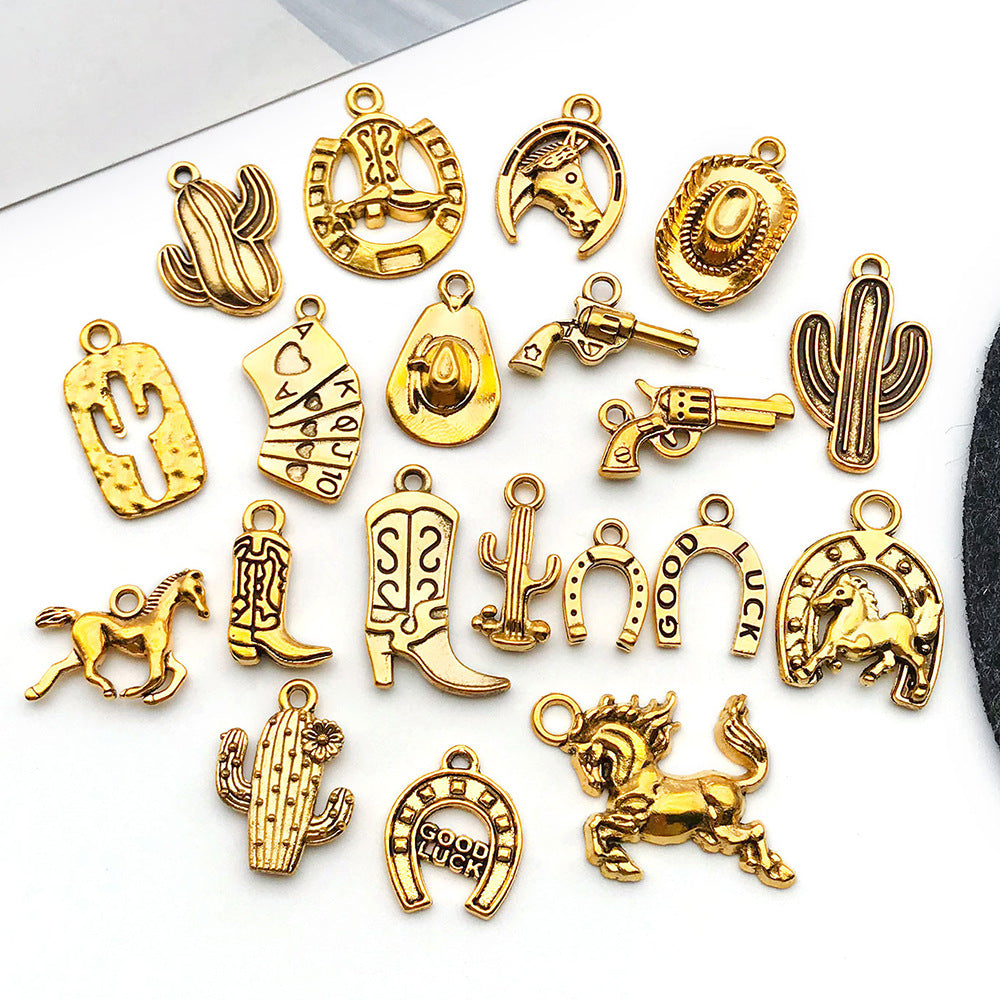 Antique Zinc Alloy Horseshoe Hat Cactus Cowboy Charm Pendants for DIY Bracelet