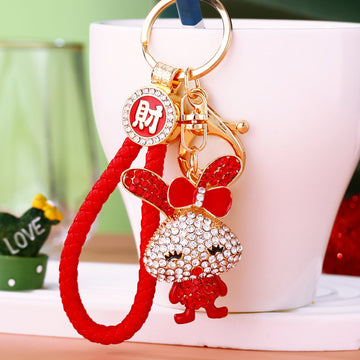 Mixed Jeweled Bow Rabbit and Carrot Holding Rabbit Keychains in Thirteen Options