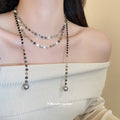 Silver Sequin Crystal Pearl Multi Strand Necklace Stud Set view 3