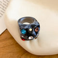 Chunky Resin Rhinestone Studded Square Cocktail Rings view 9