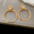 Large Double Circle Metal Drop Stud Earrings Statement Jewelry view 6