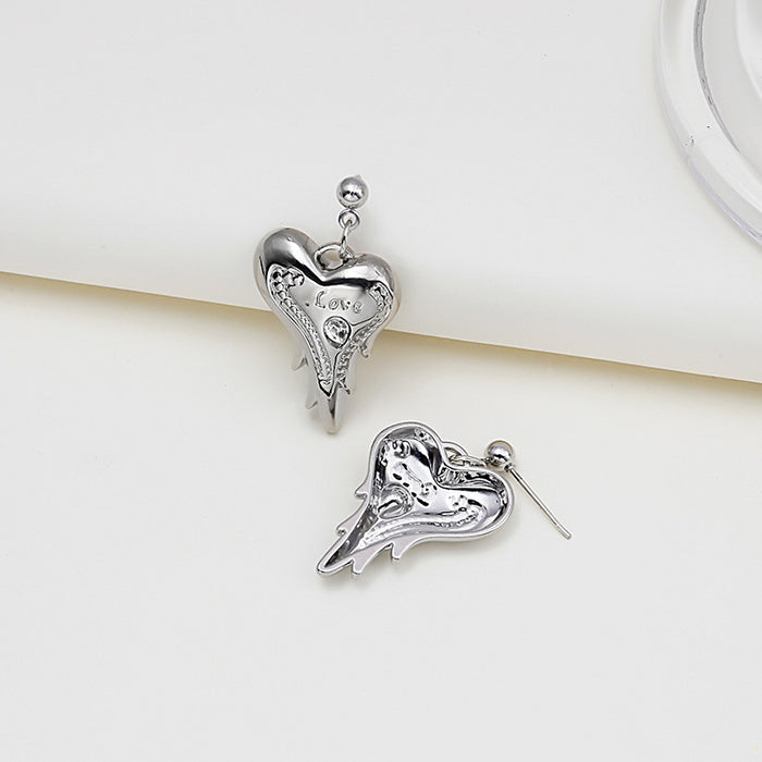 Silver Melting Heart Sculptural Dangle Stud Earrings