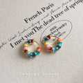Multicolor Enamel Segment Huggie Hoop Earrings Gold Tone view 3