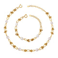 Knot Link Freshwater Pearl Necklace Bracelet Gold Steel Set view 5
