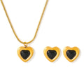 Gold Heart Black Acrylic Center Stud Earrings And Necklace view 5