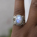 Opalescent Oval Filigree Ring In Antiqued Silver Tone view 1
