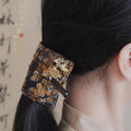 Dark Floral Brocade Square Hair Wrap With Black Hair Stick view 4