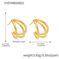 Triple Layer Lattice Texture C Hoop Earrings Gold Steel view 6