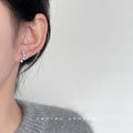 Silver Tone CZ Teardrop Climber Stud Earrings Curved Petals view 3
