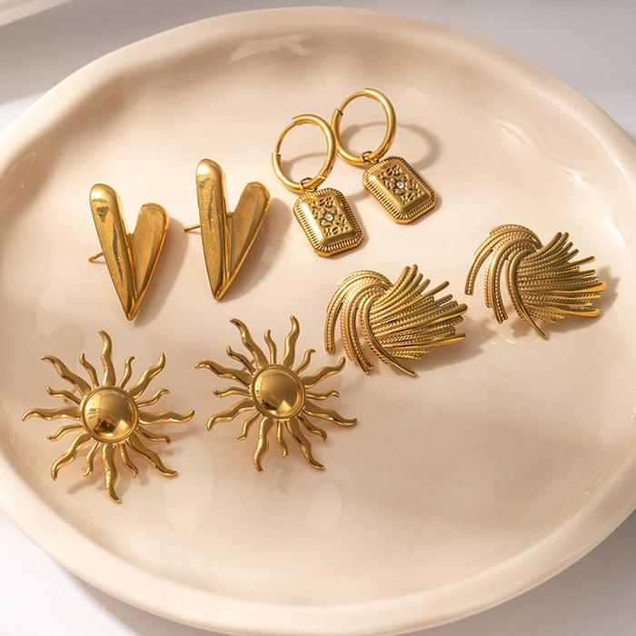 Gold Tone Feather Stud And Star Plaque Huggie Earrings