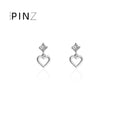 Mini Open Heart CZ Stud Drop Earrings Gold Silver Tones view 2