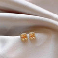 Champagne Square Crystal Halo Stud Earrings Statement Jewelry view 6