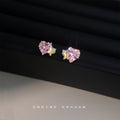 Gold Tone Pink Heart Stone And Butterfly Stud Earrings view 4