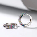 Silver Tone Multicolor Pave Clear Huggie Hoop Earrings view 3