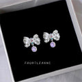 Silver-Tone Liquid Texture Bow Iridescent Crystal Studs view 3