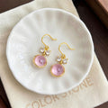 Gold-Tone Crystal Bow Pink Glass Cabochon Hook Earrings view 4